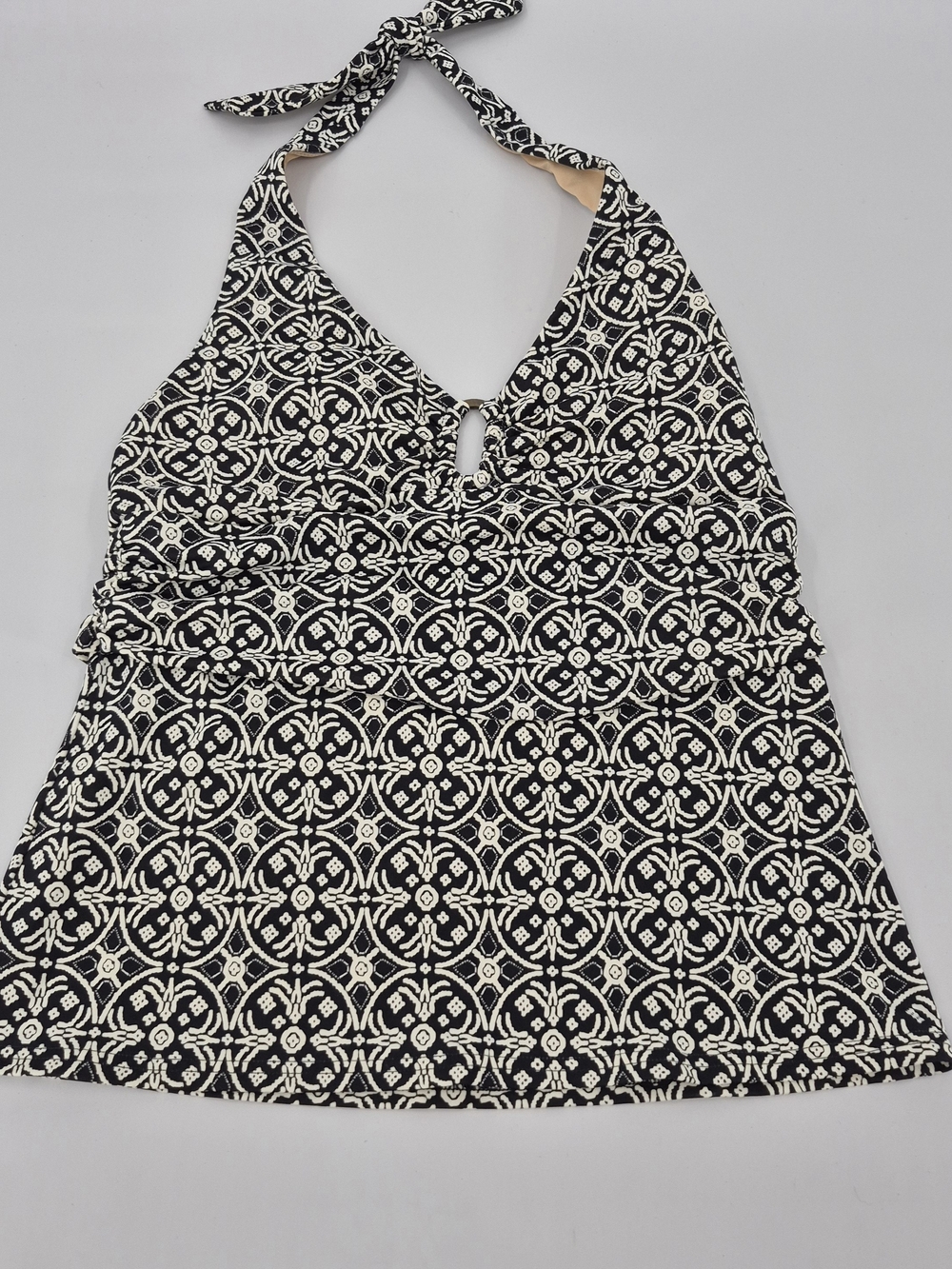 Lands' End Swim Top Black White Size 10 Tankini Classy Halter Tie